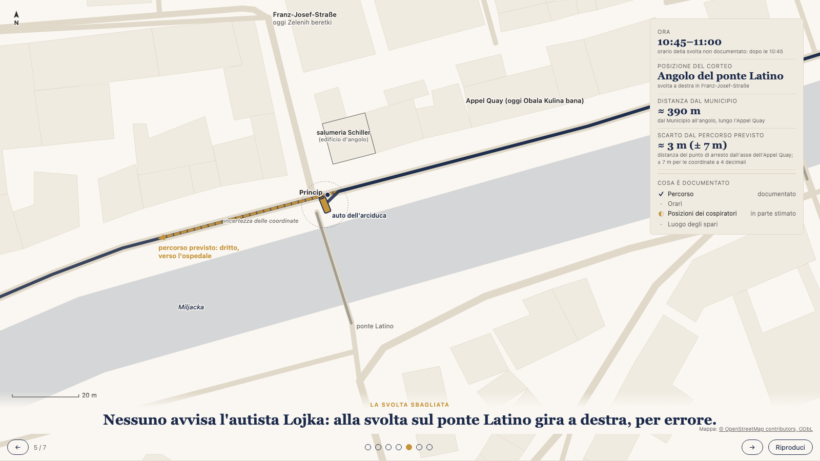 Mappa del percorso del corteo a Sarajevo nel 1914